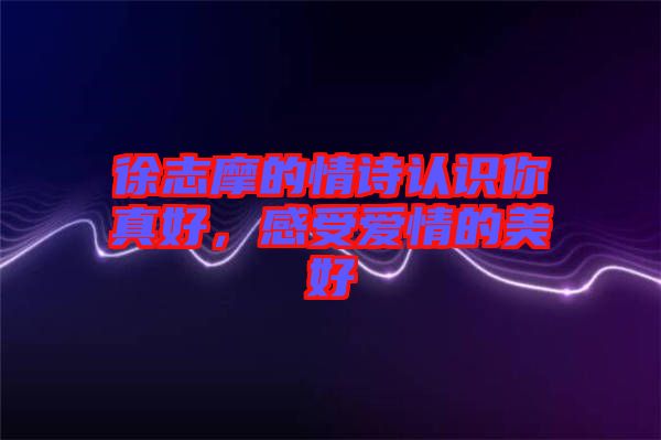 徐志摩的情詩認識你真好，感受愛情的美好