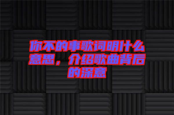 你不的事歌詞明什么意思，介紹歌曲背后的深意