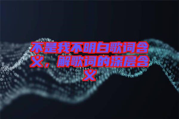 不是我不明白歌詞含義，解歌詞的深層含義