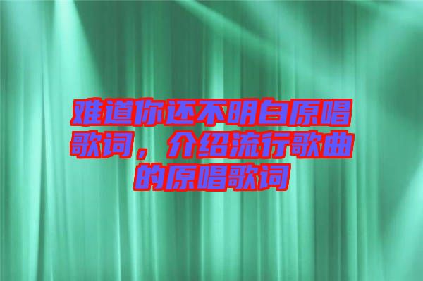 難道你還不明白原唱歌詞，介紹流行歌曲的原唱歌詞