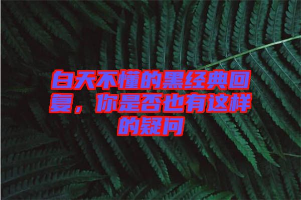 白天不懂的黑經典回復，你是否也有這樣的疑問