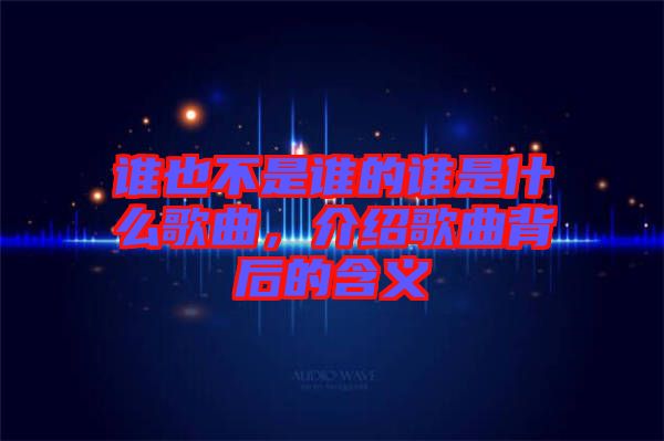 誰也不是誰的誰是什么歌曲，介紹歌曲背后的含義