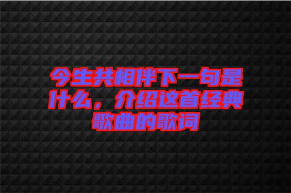 今生共相伴下一句是什么，介紹這首經(jīng)典歌曲的歌詞