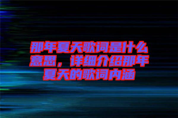 那年夏天歌詞是什么意思，詳細(xì)介紹那年夏天的歌詞內(nèi)涵