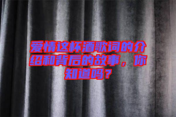 愛情這杯酒歌詞的介紹和背后的故事，你知道嗎？