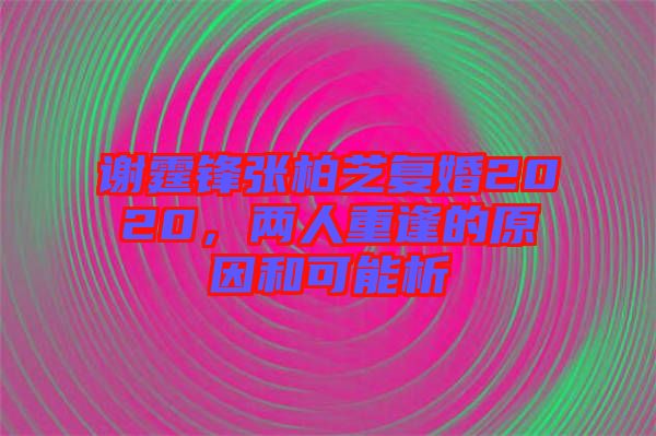 謝霆鋒張柏芝復(fù)婚2020，兩人重逢的原因和可能析