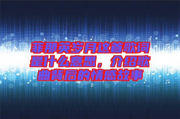 菲那英歲月這首歌詞是什么意思，介紹歌曲背后的情感故事