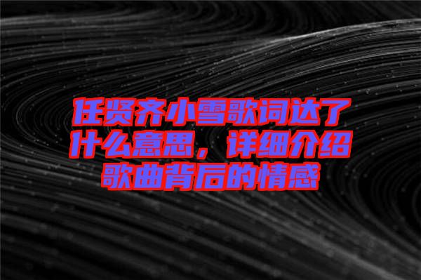 任賢齊小雪歌詞達(dá)了什么意思，詳細(xì)介紹歌曲背后的情感