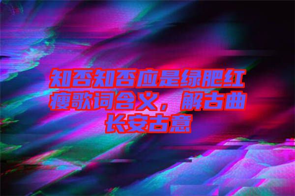 知否知否應(yīng)是綠肥紅瘦歌詞含義，解古曲長安古意