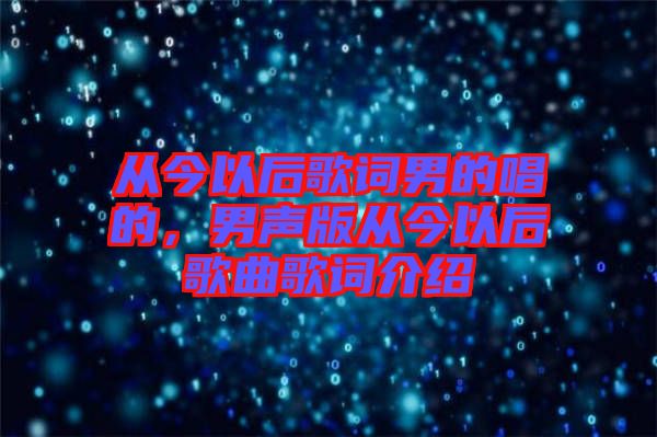 從今以后歌詞男的唱的，男聲版從今以后歌曲歌詞介紹