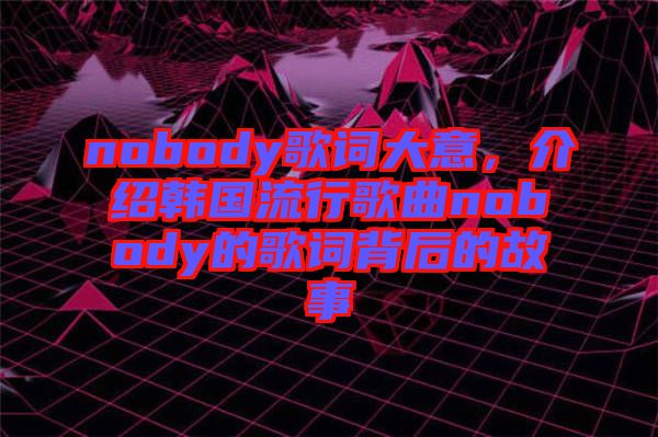 nobody歌詞大意，介紹韓國流行歌曲nobody的歌詞背后的故事