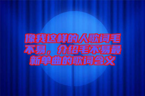 像我這樣的人歌詞毛不易，介紹毛不易最新單曲的歌詞含義