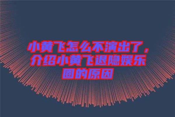 小黃飛怎么不演出了，介紹小黃飛退隱娛樂圈的原因