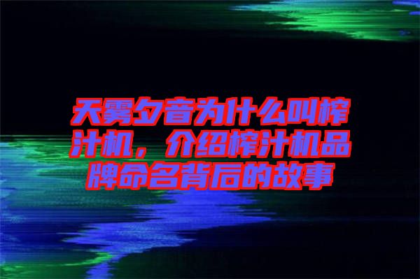 天霧夕音為什么叫榨汁機(jī)，介紹榨汁機(jī)品牌命名背后的故事