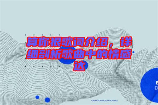 算你狠歌詞介紹，詳細(xì)剖析歌曲中的情感達(dá)