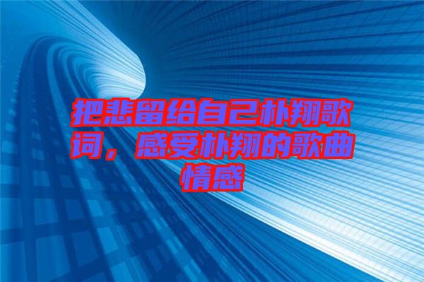 把悲留給自己樸翔歌詞，感受樸翔的歌曲情感