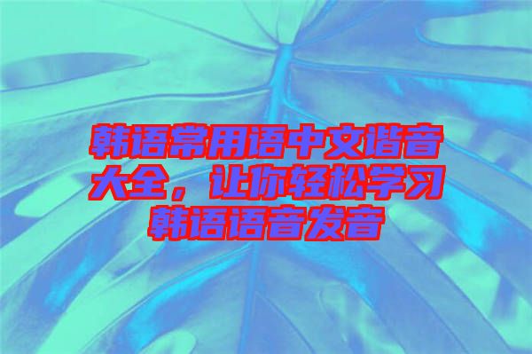 韓語常用語中文諧音大全，讓你輕松學習韓語語音發(fā)音