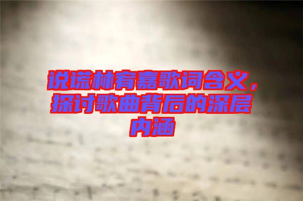 說謊林宥嘉歌詞含義，探討歌曲背后的深層內(nèi)涵